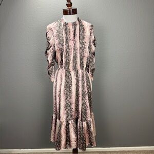 Japparel NWT Pink black Schuly snake print Ruched sleeve midi dress Sz XL Party